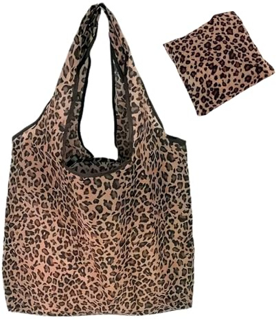 GXAHSOL Foldable Reusable Shopping Bag, Leopard Print Ladies Shopping Bag, Lightweight Foldable Washable Grocery Bags, Eco Tote Handbag, for Daily Use Groceries, Travel, Picnic, Storage
