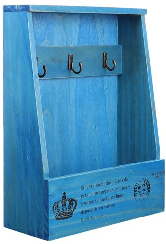 Ciieeo Cassetta Portachiavi da Parete in Legno Vintage Blu, Contenitore per Chiavi Sospeso Design Classico, Soluzione Pratica per Casa e Ufficio, Organizer Chiavi Decorativo