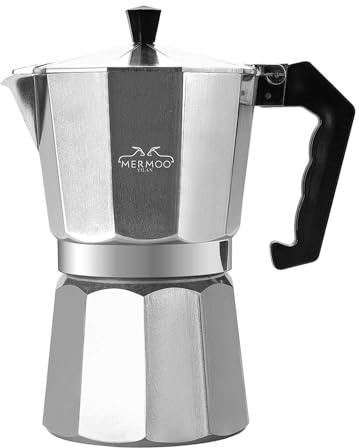 MERMOO YILAN Moka Pot 3/6/9 koppar – espressokokare/mockakanna för spisplatta, kaffekokare för gas och el, som campingkaffebryggare för hem, kontor, camping kaffe (9 koppar)