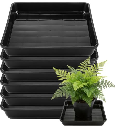 6 stycken, 29 x 29 cm, svart blomkruka, fyrkantig underkopp, plastblomkruka, underkopp, växtlåda, extra robust, för inomhusbruk, vas