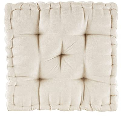 Intelligent Design Azza Floor Pillow, Large Cushions Sitting for Adults, Floor Pillow for Meditation or Yoga, Lustrous Chenille Tufted with Scalloped Edges for Bench/Chair Cushion, 20x20x5 Ivory
