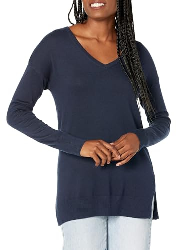 Amazon Essentials Maglione A Tunica Leggero A Maniche Lunghe Con Scollo A v (Disponibile In Taglie Forti) Donna, Blu Marino, XXL