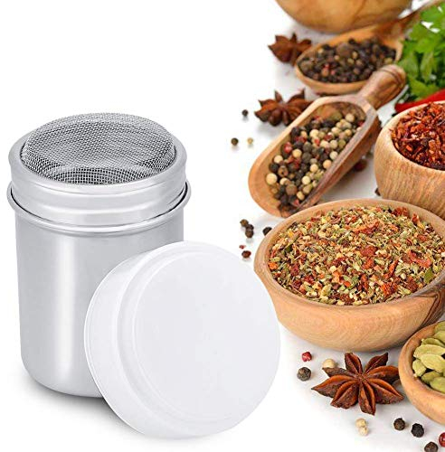 Pulverstreuer, Edelstahl Puderzuckerstreuer mit Feinmaschigem Deckel Kakaostreuer Für Cappuccino, Puderzucker, Schoko, Zimt, Mehl und Kakao Streuer (S)