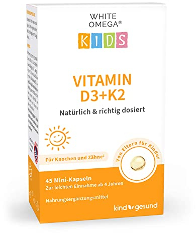 Vitamin D3+K2 für Kinder - zuckerfrei - 800 IE Vitamin D3 - mit 25 µg Vitamin K2 und 194 mg Omega-3-45 Mini-Kapseln (1,5 Monate)
