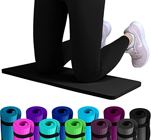 Set: 2 x REFIT FITNESS NBR Fitness Yoga Pads 25 x 61 x 1,5 cm Schwarz + Bänder Sport Kniekissen Fitnessmatte klein Kniepad Bodenkissen rutschfest Yoga Kniematte Sportmatte Knie Matte Kissen Yogamatte