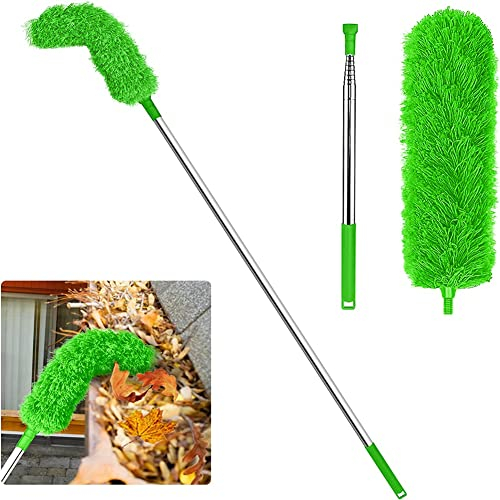 Axaooqeld Gutter Cleaning Brush Roofing Tool with Telescopic Extendable Pole 8.2Ft Guard Cleaner Tool Easy Remove Leave, green