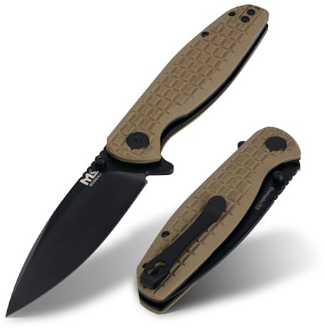 Monikala Folding Knife – 3.5-inch D2 Steel Folding Pocket Knife, G10 Handle, One-Handed Opening and Closing, Ceramic Ball Bearings, Deep Pocket Clip, Suitable for Outdoor, EDC (brown)
