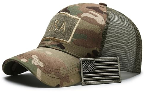 Elwow Men's Military Tactical Operator Cap, Outdoor Mesh Army Hat Hunting Camo Baseball Cap Hunting Fishing Hat (Color 2)