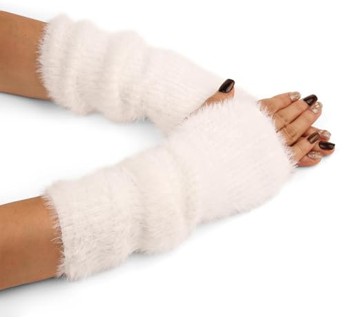 Auiremrti Weiß Fingerlose Armstulpen für Damen,Polyesterfaser Klassische Handwärmer,Weiche und Warme Handschuhe für Herbst und Winter,Modisch,Warm,Hypoallergen