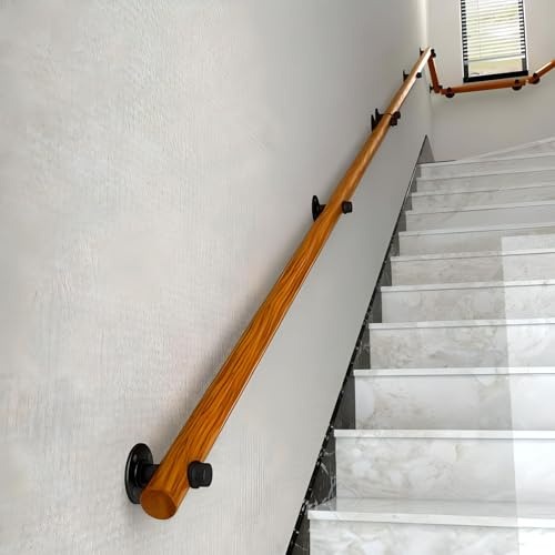 Wooden Handrails for Stairs, Non-Slip Stair Banister with Brackets, Against The Wall Elderly and Children's Safety Grab Bar Kit, for Interior Corridor Villa Building Loft (B, 450cm)