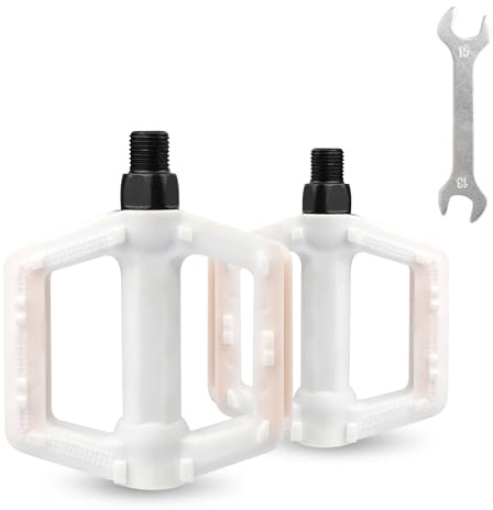 MEGHNA Kids Bike Pedal 1/2 inch Thread Universal Pedals Lightweight Non - Slip Bicycle Pedal Flat Pedal Nylon Kids Size for Kids Mountain Bike Cruiser Bike BMX Freestyle Folding Bike, White