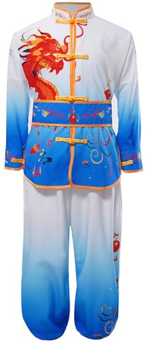 Oyolan Costume Kung Fu da bambino, ragazzo, vestito arti marziali, abbigliamento tradizionale cinese Tai Chi, blu, 5-6 Anni