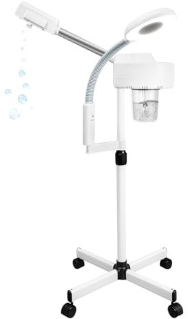 Professioneller Gesichtsdampfer Porenreiniger 2 in 1 mit 5X LED-Lupe & UV-Licht | 800W Gesichtssauna Dampfgerät für Tiefenreinigung Feuchtigkeit | Verstellbar mit Rollen für Salon, Spa & Zuhause