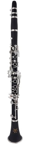 Clarinete torero en Sib (para principiantes y profesionales), ébano con llaves de latón blanco, viene con 2 cuerpos, 3 cañas, guantes blancos, estuche rígido y kit de limpieza, modelo DHG-100.