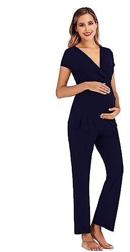 Celanisai Pigiama da donna Nursing Pajamas Set gravidanza allattamento Sleepwear modal magliette a maniche corte e pantaloni lounge, comodi e morbidi vestiti premaman in seta, morbidi e comodi