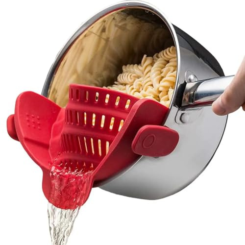 RayNab Silicone Clip-On Pot Strainer – Snap-On Pasta Strainer & Colander for Pots, Pans & Bowls – Heat Resistant Food-Grade Snap Strainer – Space Saving Kitchen Gadget Dishwasher Safe