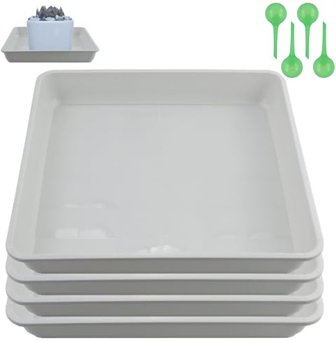 Lote de 4 platillos cuadrados de 30 cm para macetas de menos de 26 cm para macetas de interior y exterior, bandeja de goteo de plástico para plantas en maceta (blanco, 30 cm)