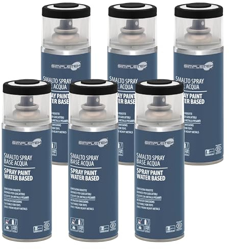 SIMPLETEK - 6X Bomboletta Vernice Spray Nero Opaco Base Acqua Smalto Multimateriale Legno Plastica Metallo RAL 9005 B400PAST.6 (6 pezzi)