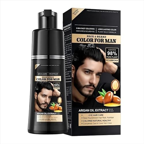Champú y crema de tinte para barba, champú 2 en 1 con cobertura de gris natural para hombres y mujeres, color y cuidado de larga duración, 150 ml