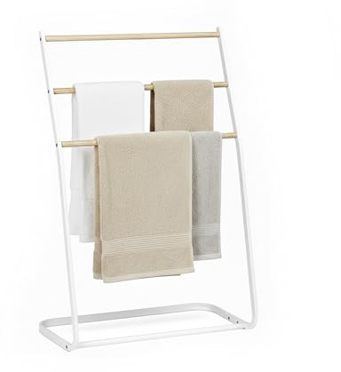 Porte-Serviettes Relaxdays sur Pied, 3 barreaux, pour Serviettes & vêtements, H x L x P : 86 x 58 x 30 cm, Fer, Blanc