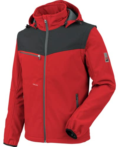 WÜRTH MODYF Softshelljacke Stretch X – hochwertige Arbeitsjacke für Elektriker oder Logistiker in der Größe XL – wasserabweisend (8.000 mm WS) mit abnehmbaren Ärmeln & Kapuze – in rot