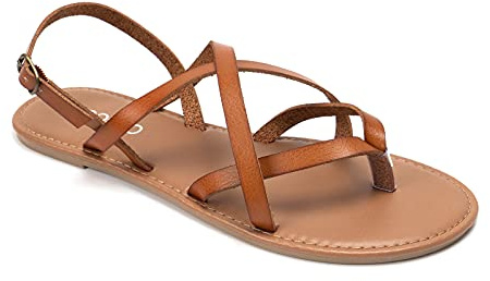Colgo Women's Summer Strappy Flat Sandals, Adjustable Casual Fisherman Sandal with Open Toe Slingback Gladiator Sandals (8,Brown)