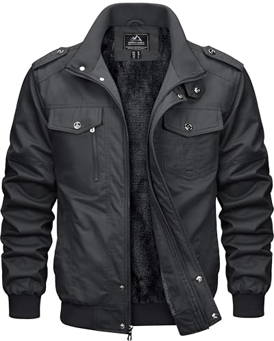 MAGCOMSEN Giacca invernale da uomo in pile caldo giacca bomber militare da lavoro casual giacca a vento cappotto con tasche multiple, Grigio scuro, S
