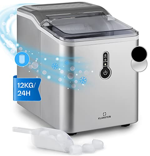 Klarstein Macchina Ghiaccio 1.5L, Macchina del Ghiaccio Professionale, Fabbricatore Ghiaccio Secco Alimentare 12kg, Cubetti di Grandi Dimensioni, Macchina Ghiaccio Casa Autopulente per Cocktail
