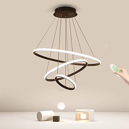 KAUCQI 180CM Pendelleuchte Esstisch LED Dimmbar Hängelampe, Esstischlampe mit Fernbedienung, Modernes Hängeleuchte for Esszimmer, Wohnzimmer, Küche 3 Ringe Höhenverstellba Hängend Lampe