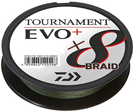 Daiwa Tournament x8 Braid EVO+ 0.20mm, 18.0kg/39.7Lbs, 270m, Dunkelgrün, Geflochtene Angelschnur, 12760-120