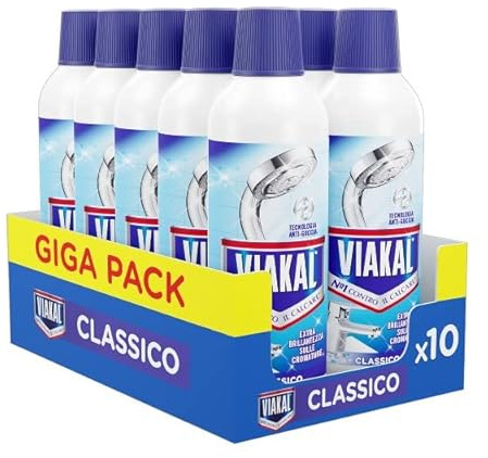 Viakal Anticalcare Detersivo Liquido Classico, 10 x 470 ml, Con Tecnologia Anti-goccia, Il Numero Uno Per Il Tuo Bagno Contro Il Calcare E Le Macchie D'Acqua