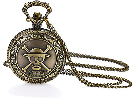 JewelryWe Montre à Gousset - Montre de Poche Montre de Chaîne de Crâne de Tête de Fantôme en Relief de Personnalité Simple en Bronze Antique