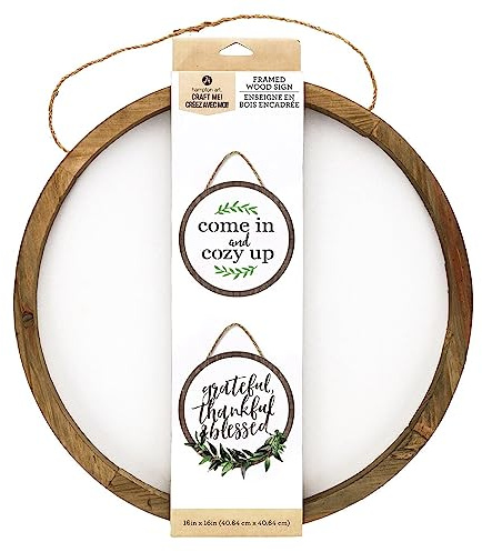 Hampton Art Round Framed Wood Sign with Jute Hanger - 16 Inch Rustic Panel for Crafts, Blank Surface for Vinyl, Paint, Stencils, and DIY Wall Art Projects
