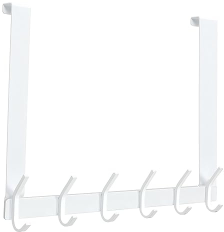 MEIJO Perchero Puerta, Colgadores De Puerta Acero Inoxidable Con 6 Ganchos, Ganchos De Perchero Para Dormitorio Baño Pasillo y Cocina (Blanco, Dicke 4,5 cm)