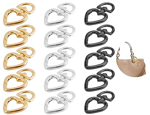 15 Cierres Giratorios Clave Cierres Forma, Mosquetón en Forma de Corazón Llavero metal Corazón Mosquetones Metal de 360 Grados para llavero mosquetón para joyas bolso de hombro accesorios DIY