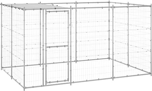 BaraSh Outdoor-Hundezwinger mit Überdachung Verzinkter Stahl 7,26 m² HundehüTte Outdoor GroßE Hunde Freigehege GeflüGelstäLle Gehege FüR Kleintiere