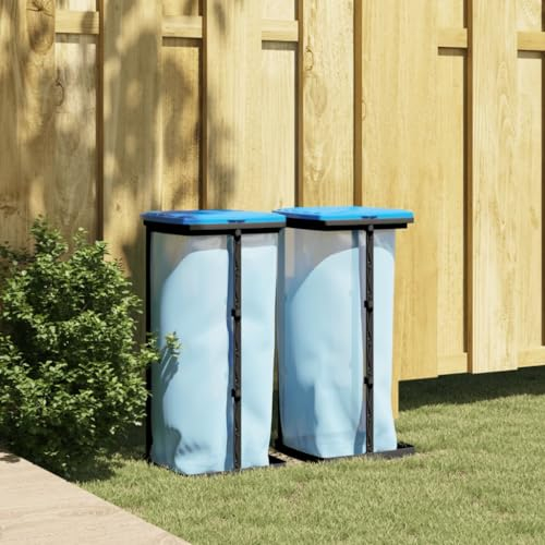 GuyAna Rubbish Bag Holders 2 pcs Black and Blue 60 L PP,Sack Holder Black Lid Adjustable Refuse Bag Stands Foldable Camping Bin