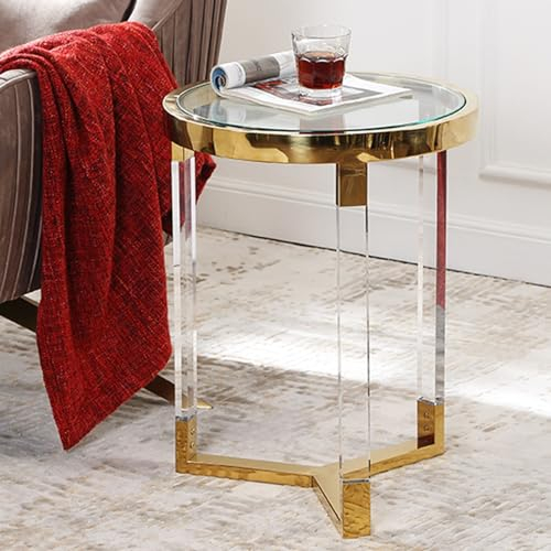 GQMYCDM Runder Couchtisch Klein aus Acryl-Edelstahl, Sofatisch, Side Table Bedroom, Beistelltische Fürs Wohnzimmer, Beine aus Klarem Acryl und Metallrahmen mit Chrom-Finish