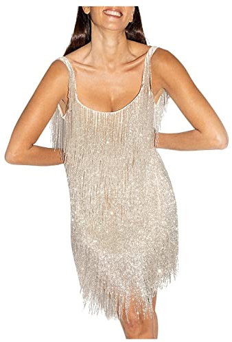 Fransklänning silver/guld/lila disco outfit 70-talet damkostym 20-talet Charleston miniklänning sexig klänning ärmlös axelbandsklänning för kvinnor glitterklänning festklänning kort cocktailklänning