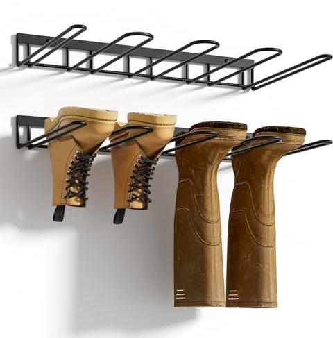 zacurter Welly Boot Rack - Wall Mounted Welly Boot Stand for 4 Pairs - Metal Storage Rack for Outdoor and Indoor - Shoe Storage Rack for Entryway，Garage