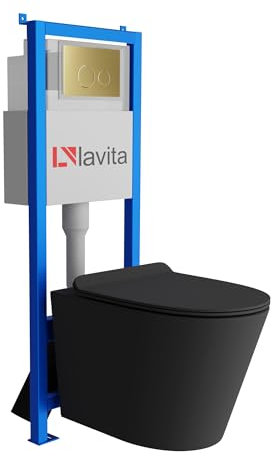 Lavita LAV 101 Élément mural pour WC 40 cm + évier mural suspendu sans bord + panneau de commande LAV 200.4.5 doré | Kit complet | Réservoir de chasse encastré | WC complet
