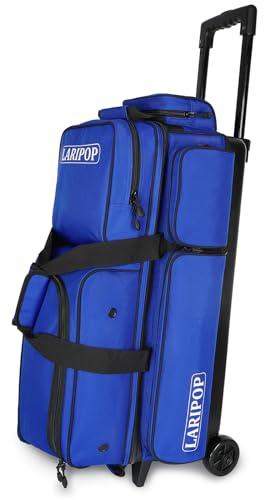 LARIPOP 3 Bowling Ball Bag With Wheels - Rolling Bag for Balls & Accessories - Retractable Handle Extends to 38