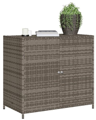 Gecheer Gartenschrank Grau 83x45x76 cm Poly Rattan, Outdoor-Speicher für Gartenbedarf und Poolspielzeuge