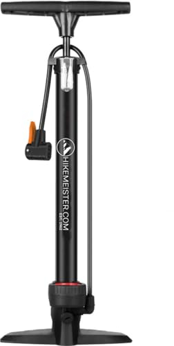 HikeMeister® Luftpumpe mit analogem Manometer | Fahrradpumpe für alle Ventile - Dunlop Ventil, Französisches Ventil, Auto Ventil | Standpumpe 16 bar/232 psi