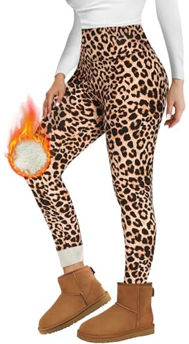 Missluck Thermo Leggings Damen Gefüttert Thermoleggings Verdickte Plüsch Thermohose Fleece Leggins Warme im Winter,Leopard,S