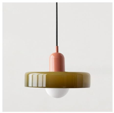 Plafonnier coloré Lampe suspendue du milieu du siècle avec abat-jour en verre Éclairage suspendu vintage Luminaires suspendus en fer et en verre pour chambre à coucher, salon, cuisine, couloir (couleu