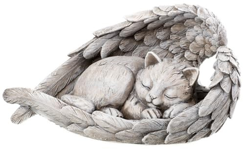 Novaliv Décoration funéraire chat - Gris - 22 x 13 x 13 cm - Décoration funéraire résistante aux intempéries - Croix pour cimetière - Décoration funéraire - Croix pour pierre commémorative -