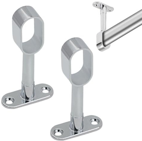 Paquete de 2 soportes para barra de armario, soportes ovalados para barra de armario, soporte central, adecuado para tubos redondos de armario, barras de cortina de techo