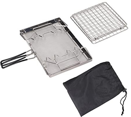 Grcfumo Tostadora de estufa de camping, tostadora de pan plegable de acero inoxidable con red, tostadora estable al aire libre para reuniones de picnic