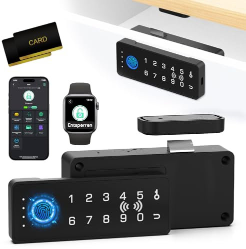 Eseesmart Schubladen Schloss mit Fingerabdruck, Smart RFID Fingerprint Möbelschloss mit Zahlencode APP, Tastatur Digitales Elektronisches Schlüsselloses Schubladenschloss für Schrank Spind Möbel